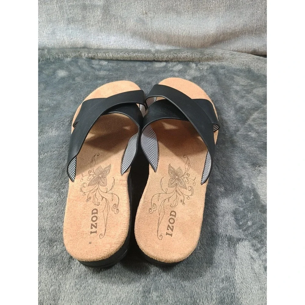 IZOD Womens‎ Alyssa Black 9M Crisscross Strap Slide Sandals